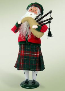 BYERS CHOICE Scottish Santa 2012 Bag Pipes, Red coat, green/red plaid 