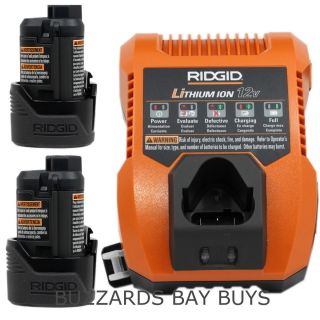 TWO 2 NEW 12v Ridgid Lithium Battery Packs Charger R86048 R86049 16 Wh 