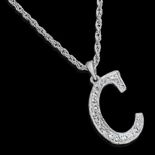 ALPHABET INITIAL LETTER C SILVER PLATED w CRYSTAL PENDANT CHARM 