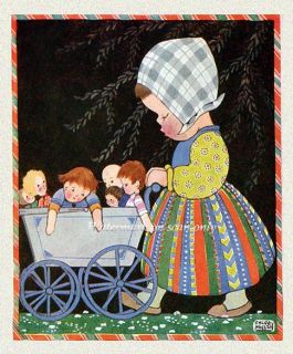 Chloe Preston Girl w Baby Carriage and Dolls Repro Greeting Card
