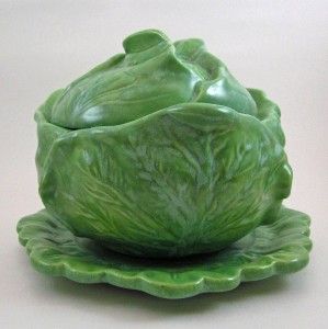 Piece Blue Green Holland Mold Cabbage Lettuce Tureen   Artist Signed 