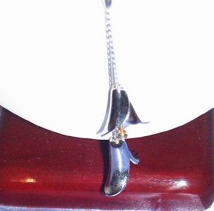   Marked Avon Polished Silvertone Dangling Calla Lilly Bells Necklace