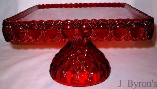 Ruby Red Glass Square Elizabeth Cake Stand Pastry Tray 8 Pounds