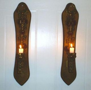 Antique Barbola Gesso Wood Pair Sconces Candle Holders
