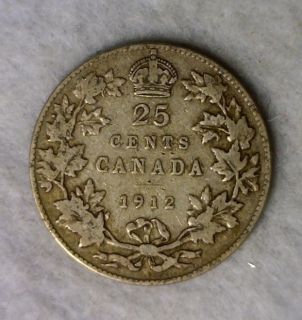 Canada 25 Cents 1912 Fine Silver Canadian Coin
