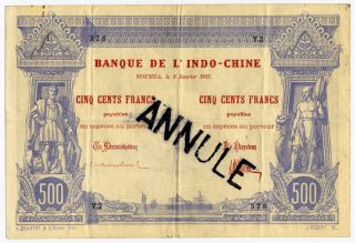 New Caledonia Noumea 500 Francs 1921 VF TTB