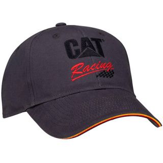 Adjustable size charcoal grey cap has red and gold double sandwich 