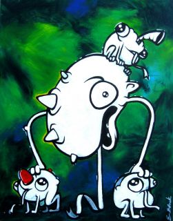 Frogs A Lizard Original Abstract Art Painting Graffiti Canvas w 