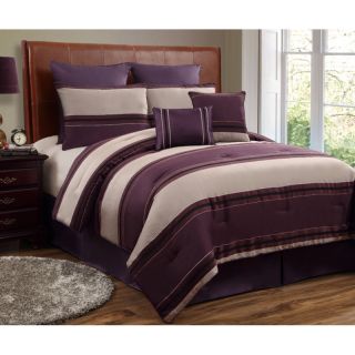 Cambridge Chenille Stripe Plum / Beige King 8 Piece Comforter Bed In A 