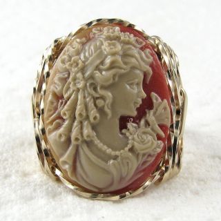 Grecian Goddess Butterfly Cameo Ring 14k Rolled Gold