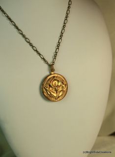 Art Nouveau Calla Lily Gold medallion Locket SteamPunk Necklace