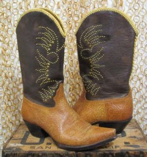 Calleen Cordero Womens Brown Embellished Unique Leather Cowboy Boots 