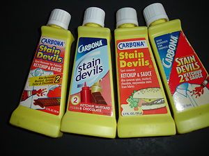 FOUR BOTTLES CARBONA STAIN REMOVER KETCHUO SAUCE MUSTARD SPICES SALSA 