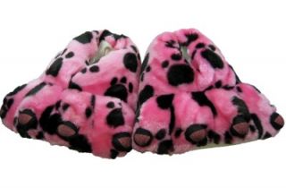   Fuzzy Plush Pink Bear Paw Slippers Big Foot Bear Paw Slippers