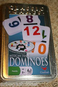 NEW: Cardinal Double 12 Color Numbers Mexican Train Dominoes Tin 