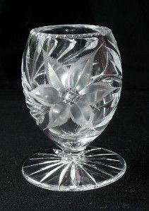   ABP Cut Glass Pedestal Toothpick Holder Canastota Diamond Poinsettia