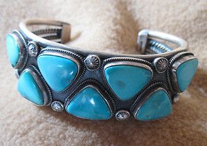 Navajo Jewelry Candelaria Turquoise Silver Cuff Bracelet by Vivian 