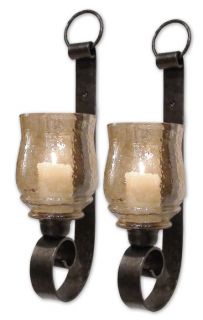 Tuscan s 2 Wall Mount Candle Holder Sconce 18H Amber Glass Globe New 