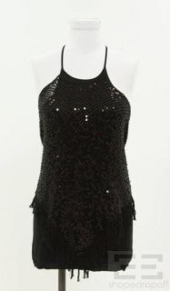 Alice & Olivia Black Knit Camisole With Sequin Overlay Size S