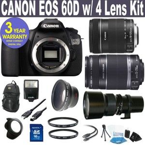 Canon EOS 60D w Canon 18 135 Is Canon 55 250 Zoom 500mm Telephoto Lens 