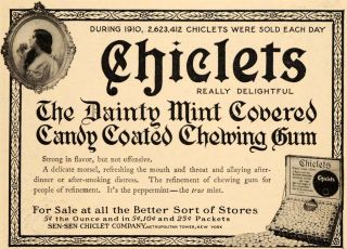1911 Ad Sen Sen Chiclet Dainty Mint Covered Candy Gum