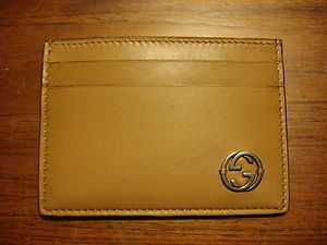 Gucci Mens Classic Tan Leather Card Case Made in Italy