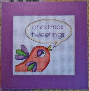Completed Cross Stitch Card Christmas Tweetings Cute Bird