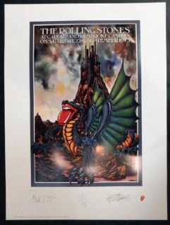 ROLLING STONES CARDIFF CASTLE 1973 BURNESS CONCERT POSTER SIGNED