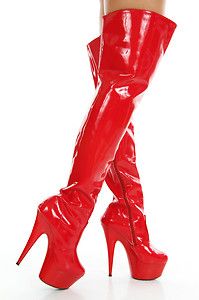 Used 6 Inch Size 6 Red Patent Thigh High Boots Carrie LaChance
