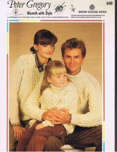 Peter Gregory 640 Family Aran Cable Cardis Vtg New Knit