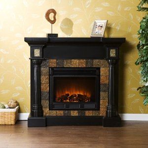 SEI Carrington Convertible Black Electric Flame Fireplace Mantle TV 