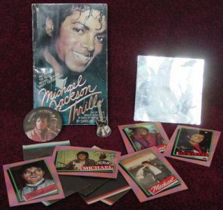 Pop Star Michael Jackson 1984 Thriller Book Topps Cards Pins Sticker 