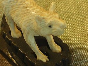 Old Hand Carved Faux Ivory Animals w Stand Small Figurines Excellent 