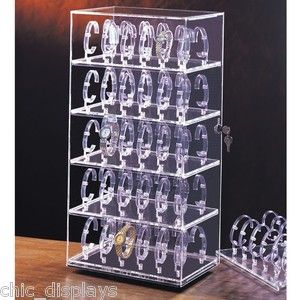   WATCHES ACRYLIC JEWELRY DISPLAY CASE SHOWCASE CASE ROTATING WATCH CASE
