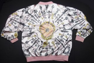 Vintage 80s Royalty Swag Jewels Print Hip Hop Silky Poly Bomber 
