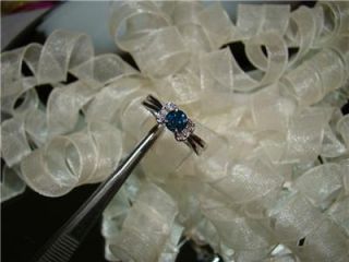 10K WG Caribbean Blue Diamond Solitaire Engagement Ring, Sz 7