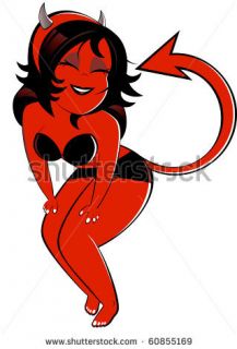 stock vector funny cartoon girl in devil costume 60855169