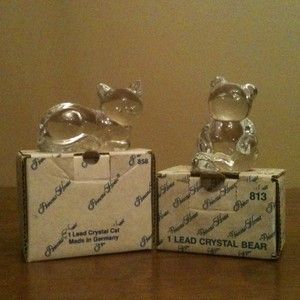   of 2 PRINCESS HOUSE 24% LEAD CRYSTAL BEAR & CAT FIGURINES with BOXES