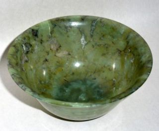   Chinese Eggshell Thin Carved 4 Serpentine Jade Bowl 4 Spoons