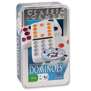 Cardinal Double 12 Color Dot Mexican Train Dominoes in Tin