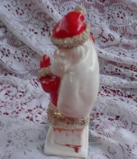 Vintage Ceramic Santa in Chimney w Spaghetti Trim Unusual