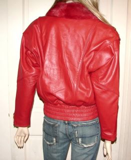 Pierre Cardin Red Leather Bomber Style Jacket Coat with Mink Fur 