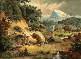 1880 Prehistoric People Mammoth Cave Bear Deluvian Landscape 