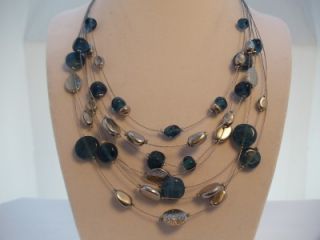 Lia Sophia Necklace Caspian Sea Blue Glass Beads Silver Beads Multi 