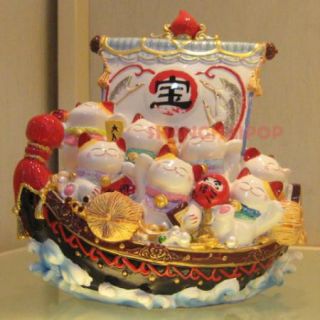 Maneki Neko Japanese Lucky Fortune Cat Boat Figurine