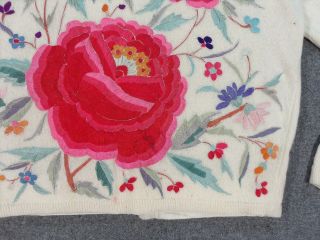 Vtg 50s Helen Bond Carruthers Embroidered Applique Cashmere Cardigan 