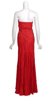Carlos Miele Curvaceous Flowing Lines Red Crinkle Silk Long Gown Dress 