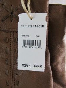 Carlos Falchi Tan Platino Leather Topstiched Convertible Tote Retail $ 