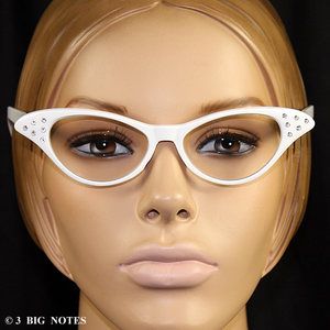 New White 50 Retro Cat Eye Glasses with Rhinestones