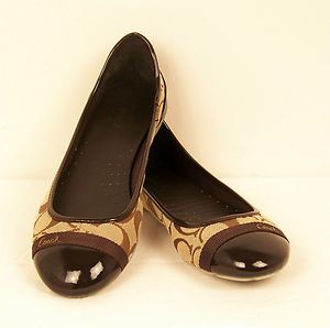 Coach Cecile 12cm Signature Khaki Chestnut Ballet Flats Womens Shoes 